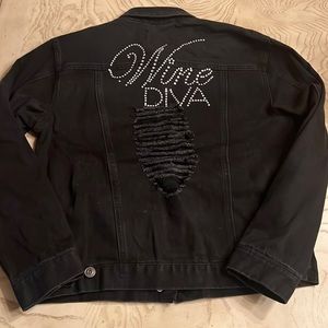 Black denim jacket with embellishment